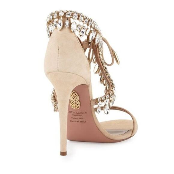 Aquazzura Milla Jewel 105 Suede Nude - Picture 5 of 14